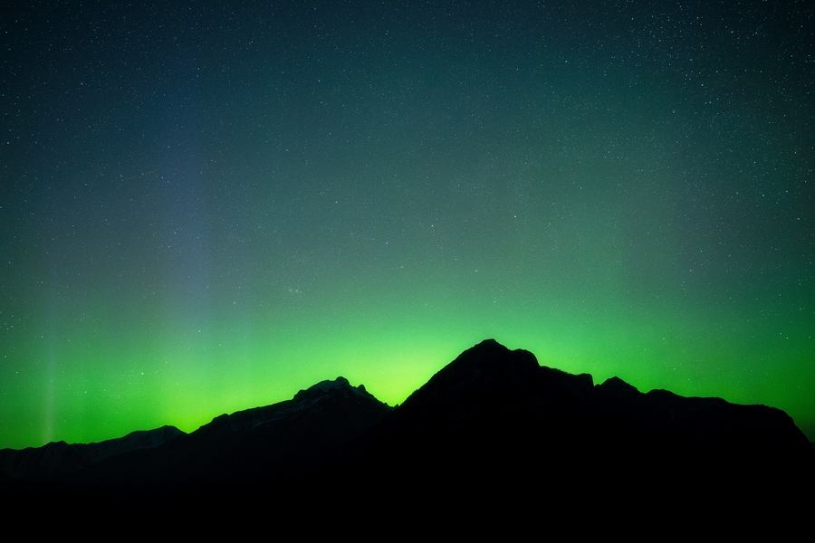 Aurora over Lake Minnewanka, Canadian Rockies