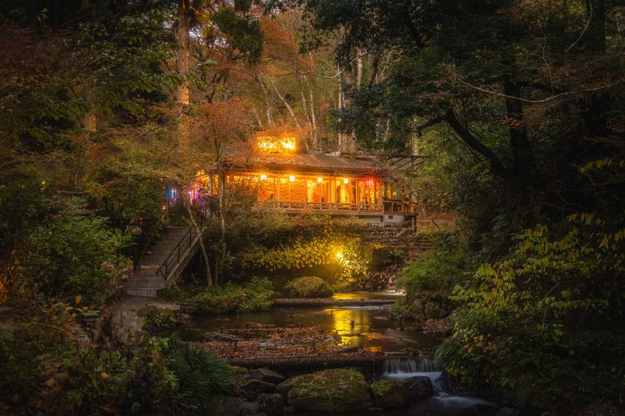 Lanterns by the Stream, Japan